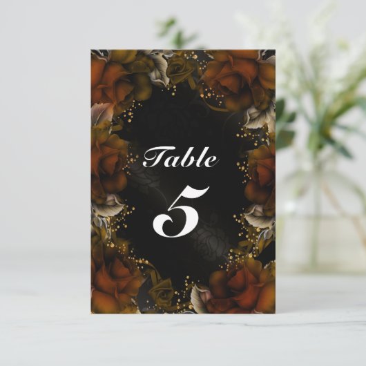 Bruine Rozen Bloemen Herfst Bruiloft Tafel Nummer Kaart (Staand voorkant)