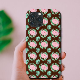 Bruine Rozen, monstera en vetopatroon iPhone 13 Pro Max Hoesje