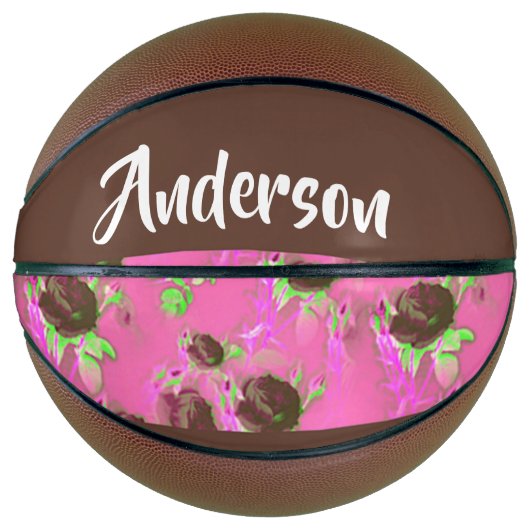 Bruine rozen op roze basketbal (Voorkant)