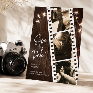 Bruine Rustieke Fotohokje Save the Date Huwelijk Aankondigingskaart