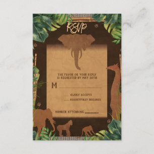 Bruine Safari Jungle Dieren Bruiloft RSVP Kaartje