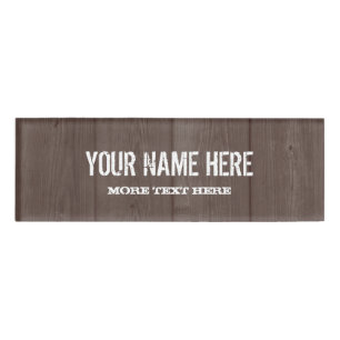 Bruine schuur houtnerf rustieke naam tag badge