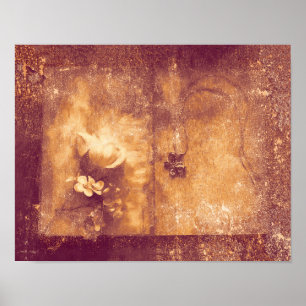  bruine Sepia Floral Old Antiek Texture Poster