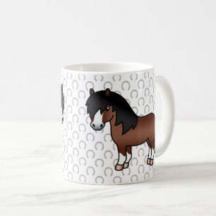 Bruine Shetlandpony Schattige Cartoon Illustratie Koffiemok