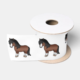 Bruine Shetlandpony Schattige Cartoon Illustratie Lint