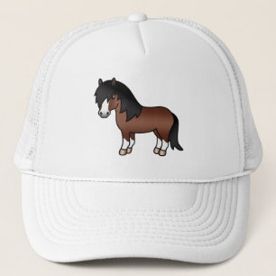 Bruine Shetlandpony Schattige Cartoon Illustratie Trucker Pet