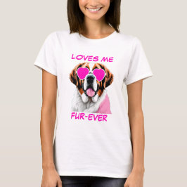 Bruine St Bernard Roze Hartvormige Zonnebril T-shirt