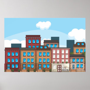 Bruine stenen gebouwen poster