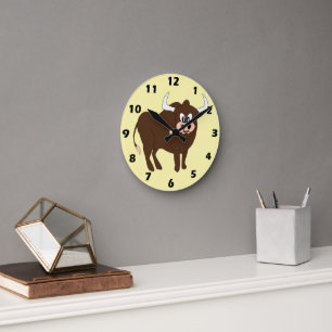 Bruine Stier Ontwerp Ronde Klok