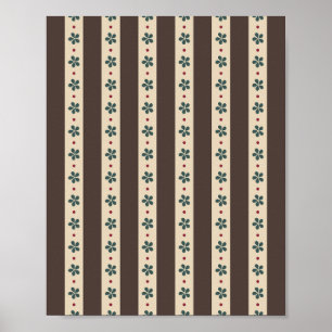 Bruine Strepen En Bloemen Poster
