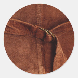 Bruine suiker met riem en sluiting ronde sticker