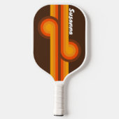 Bruine Suiker Retro Streep Loop met Naam Pickleball Paddle (Achterkant)