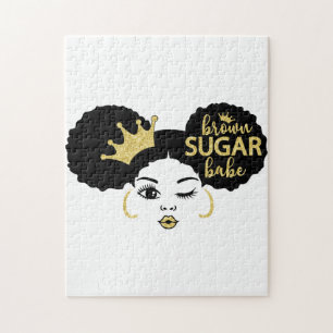 Bruine suikerbaby in zwart en goud legpuzzel