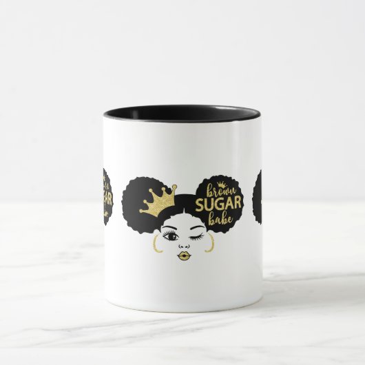 Bruine suikerbaby in zwart en goud mok (Midden)