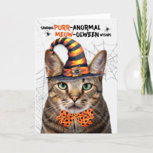 Bruine Tabby Halloween Kat PURRanormale MEOWolween Feestdagen Kaart