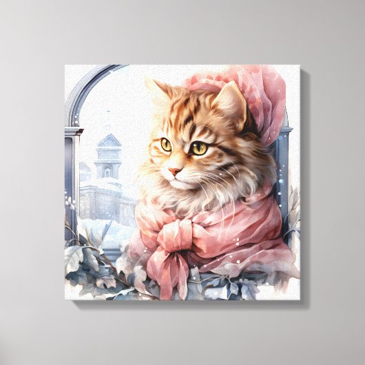 Bruine Tabby Kat In Een Venster Canvas Afdruk (Voorkant)