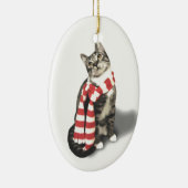 Bruine tablet in een rode en witte sjaal keramisch ornament (Rechts)