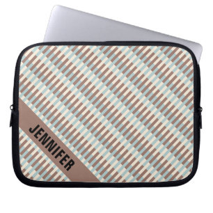 bruine Tan Blauwe Stripes Laptop Sleeve