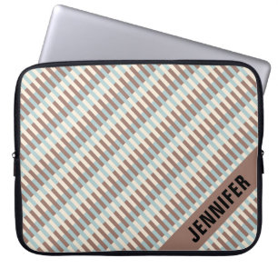 bruine Tan Blauwe Stripes Laptop Sleeve