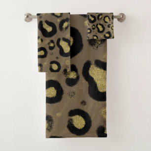 Bruine Tan Goud Glitter Zwarte Luipaard Jachtluipa Bad Handdoek