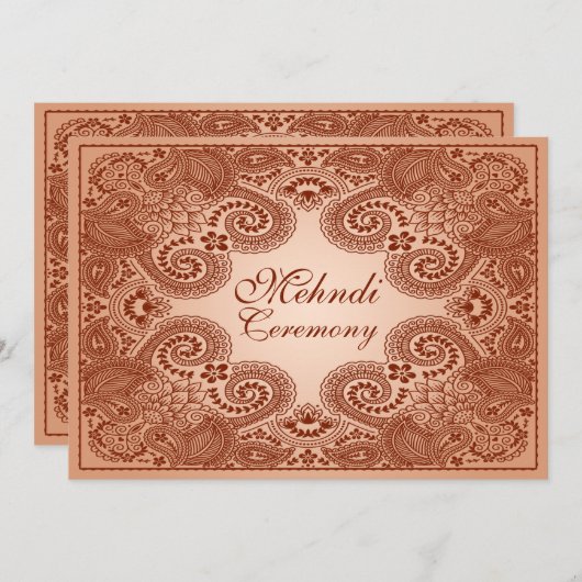 Bruine, Tan Henna Mehndi Feest Uitnodiging 2 (Voorkant / Achterkant)