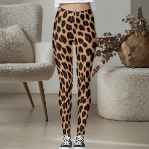Bruine Tannige Zwarte Vlekken Patroon Safari Luipa Leggings