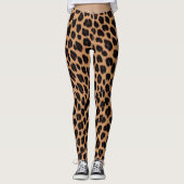 Bruine Tannige Zwarte Vlekken Patroon Safari Luipa Leggings (Voorkant)