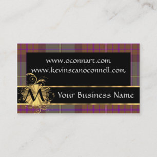 Bruine tartan en zwart met monogram visitekaartje