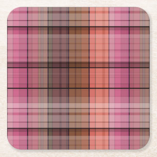 Bruine tartan vierkante kartonnen onderzetter