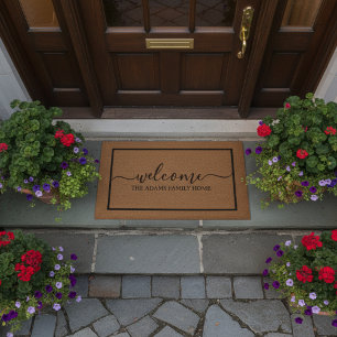 Bruine Taupe Elegante Script Familienaam Welkom Deurmat