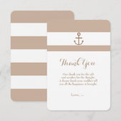 Bruine taupe & wit gestreept anker bedankkaart (Voorkant / Achterkant)