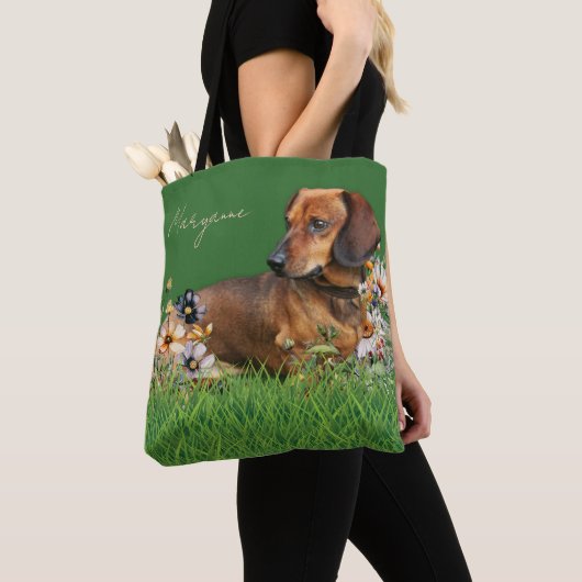 Bruine teckel Hond Gepersonaliseerde Canvas tas (Dichtbij)