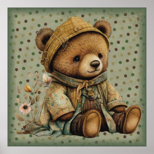  bruine Teddy Bear en Polkadots Poster