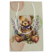Bruine Teddy Bear Lavender Flowers and Polkadots Medium Cadeauzakje (Voorkant)