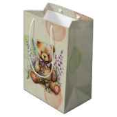 Bruine Teddy Bear Lavender Flowers and Polkadots Medium Cadeauzakje (Achterkant Gekanteld)