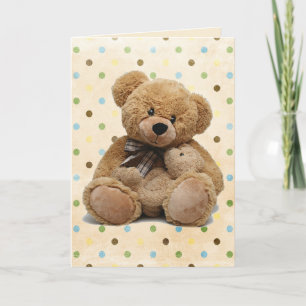 Bruine Teddy bears op poka Dots New Baby Kaart
