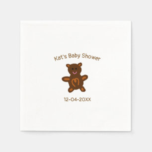 Bruine teddybeer baby shower naam toevoegen datum servet