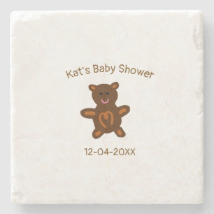 Bruine teddybeer baby shower naam toevoegen datum stenen onderzetter