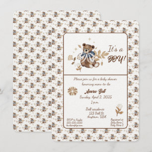 Bruine teddybeer, het is een jongen! douchen kaart