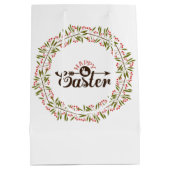 Bruine tekst Pasen en kleurrijke bloemenkrans Medium Cadeauzakje (Achterkant)