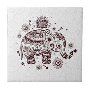 Bruine tinten Leuke Retro Bloemenolifant Tegeltje