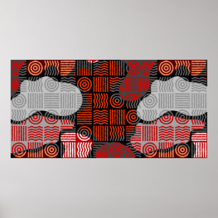 Bruine tribale geometrische achtergrond in blokpat poster