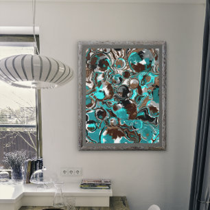 Bruine, turquoise en zwart marmeren baan foto afdruk