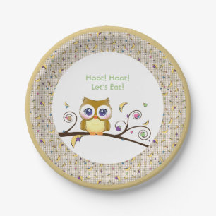 Bruine Uil Baby Shower Geslacht-Neutrale Bos Papieren Bordje