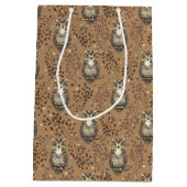 Bruine Uil Geïllustreerd Bospatroon Medium Cadeauzakje (Achterkant)