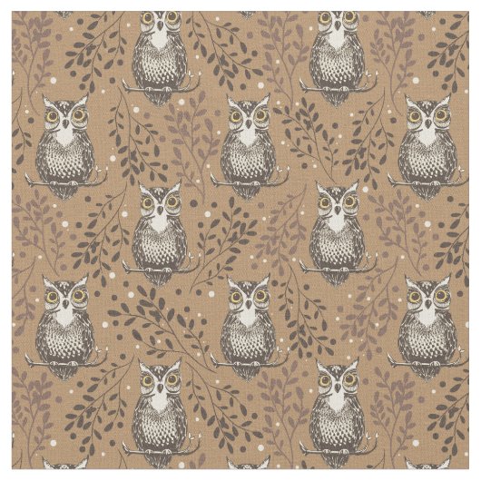 Bruine Uil Geïllustreerd Bospatroon Stof (Close Up)