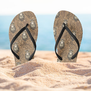 Bruine Uil Geïllustreerd Bospatroon Teenslippers