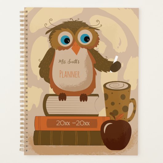 Bruine Uil Leraar Planner met Schooljaar (Voorkant)