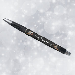Bruine Uil op Branch Crescent Moon White Stars Pen