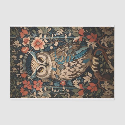  bruine uil William Morris geïnspireerd Floral Tissuepapier (Voorkant)